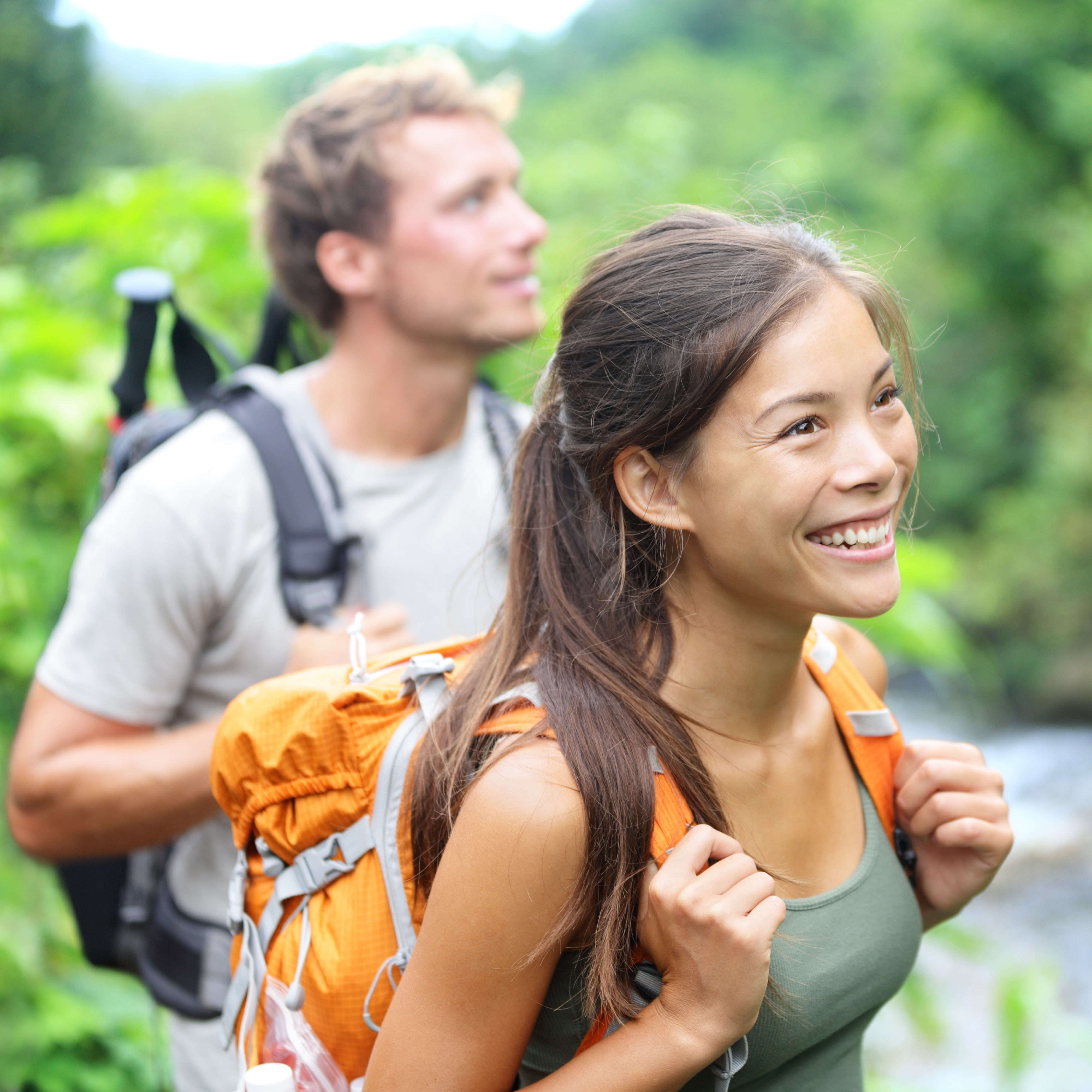 Smiling couple hiking